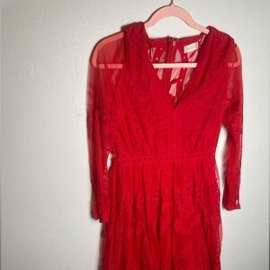 Altar'd State Vibrant Red Lace Long Sleeve Dress